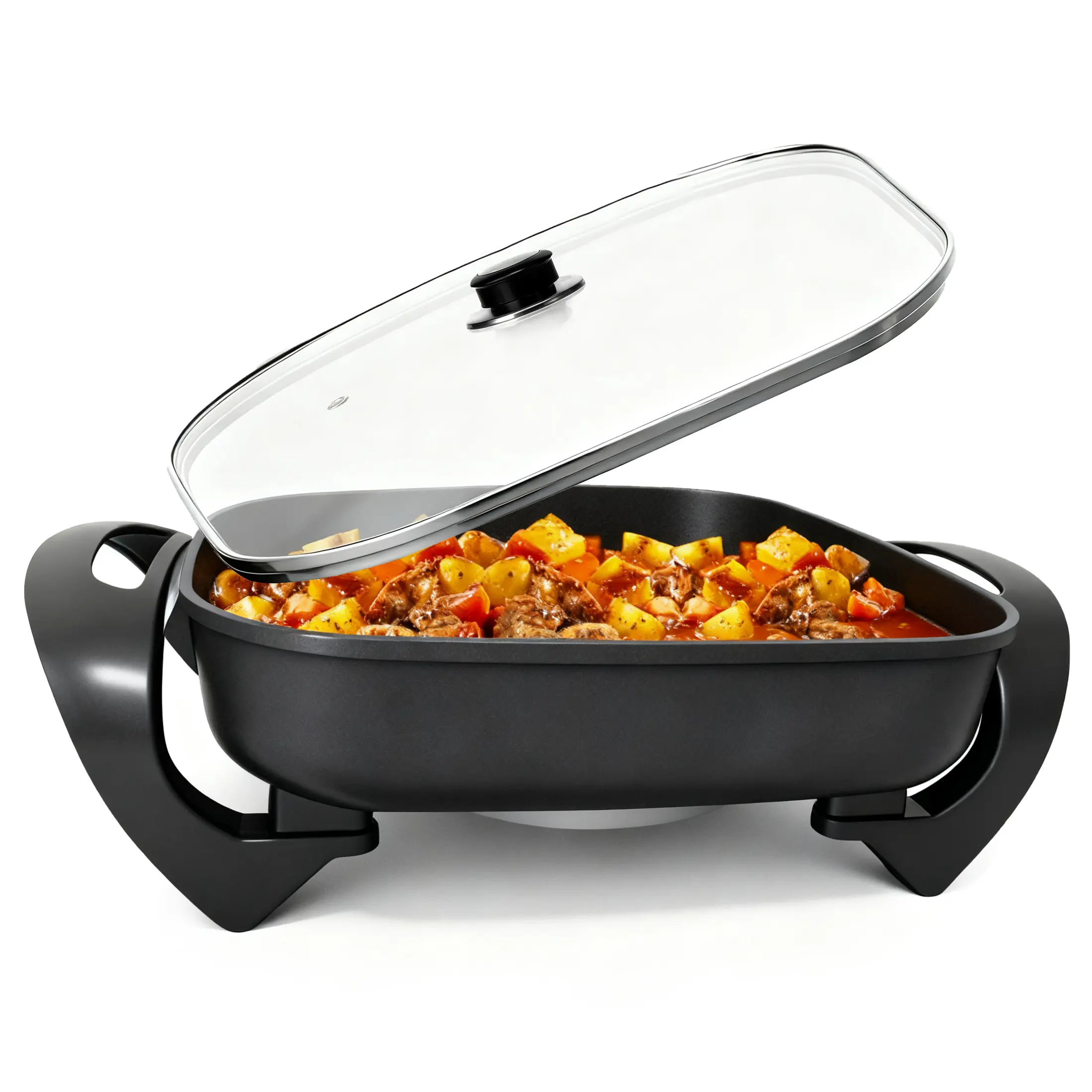 12-inch nonstick electric skillet, 1500 W, adjustable temperature, portable black cooking pan with heat-resistant handle, multifunctional electric frying pot