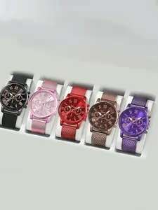 5-piece belt set women's watch women's multi-color belt style rose gold stone English watch Wristwatch Set Analog Watches