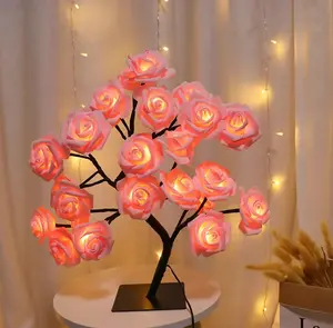 Single piece USB room center table party bedside lamp; minimalist rose floral pink plug; wedding night decoration; bedroom dresser lamp; living room light; bedroom decor; floral table lamp; family party wedding bedroom decorative gift