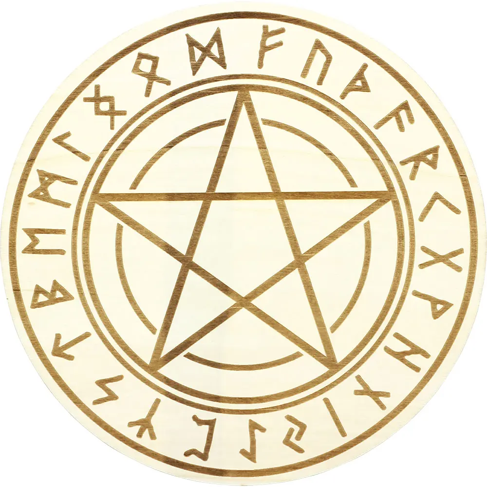 Runes Pentacle Wood Crystal Grid