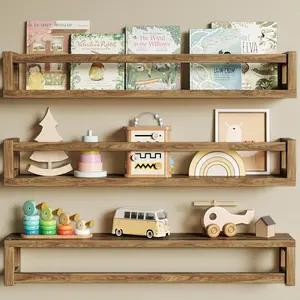 Thick Floating Shelves, 24 Inch Wood Bookshelf for Wall, Floating Book Shelves Use as Wall Shelves for Bedroom, Living Room,, Books, Spice Rack & Decor - Walnut Brown
