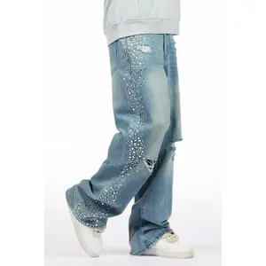 Bolor Blue Rhinestone Baggy Jean