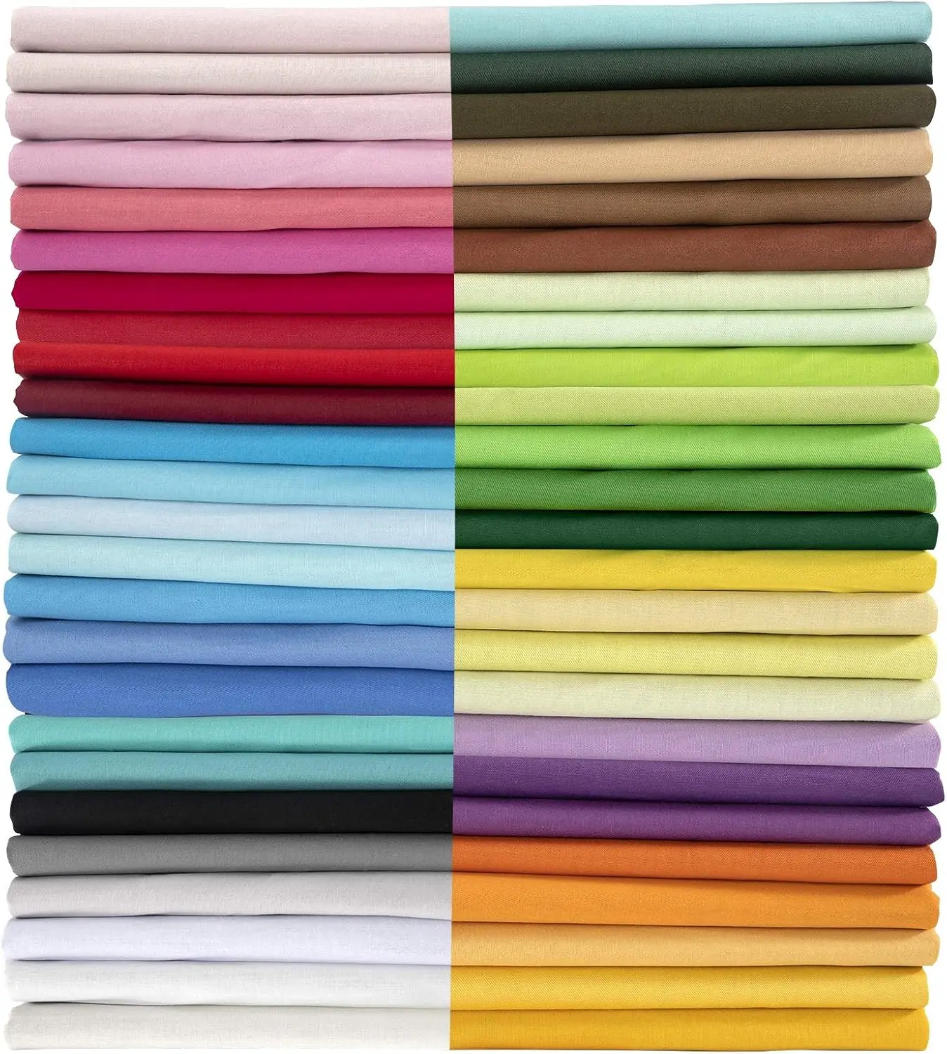 50pcs 100% Cotton Fabric Bundle 10" x 10" PreCut Fat Squares Sheets, Printed Floral & Solid Sewing Supplies for Patchwork Sewing DIY Crafting Quilting Fabric