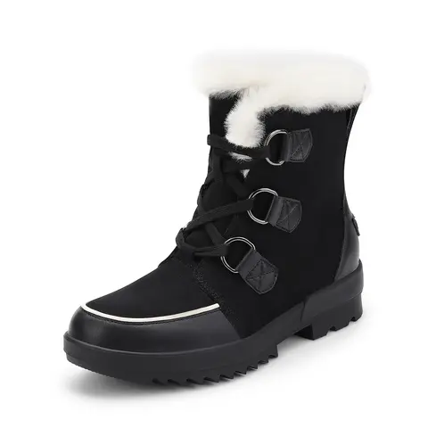 Dream Pairs Women's Soft Suede Low Shaft Ankle Snow Boots - Water-Resistant Lace-Up Insulated Footwear with Warm Faux-Fur Line, Anti-Slip All-Weather Grip Sole, Dry Fabric, for Rainy Days, Chestnut/Black Options