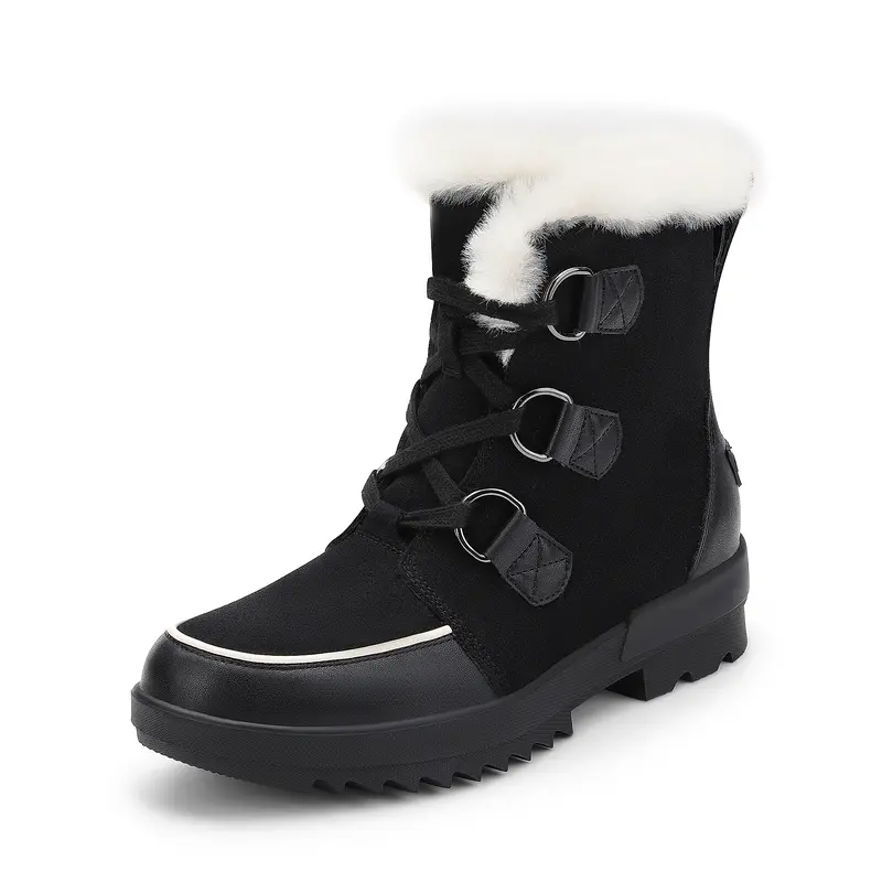 Dream Pairs Women's Soft Suede Low Shaft Ankle Snow Boots - Water-Resistant Lace-Up Insulated Footwear with Warm Faux-Fur Line, Anti-Slip All-Weather Grip Sole, Dry Fabric, for Rainy Days, Chestnut/Black Options