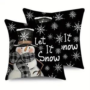 2pcs, Christmas Black Throw Pillow Covers, Snowflakes and Snowman Let It Snow Design, Christmas Decorations, Home Décor Products, Cushion Cover Decoration for Couch Sofa, Room Decor and Bedroom Decor, Home Decorative Cushion