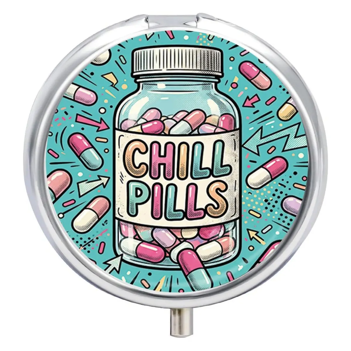 3 Compartment Travel Pill Case – Portable Round Metal Pill Organizer for Purse & Pocket