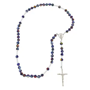 Glass Of Venice Murano Glass Millefiori Italian Rosary - Blue