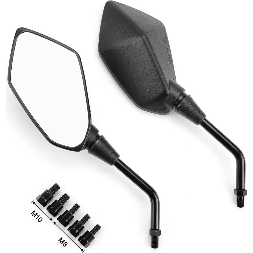 6x3.3" Universal Convex Motorcycle Handlebar Rear View Mirror Set (2 Pcs), High-Impact ABS Shell, M8/M10 Bolts, 20° Sway Adjustable, 360° Rotatable, Compatible With Bikes/Scoots, Sports Bikes, 2 Mirrors