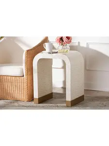 Bali & Pari 193271445615 Carlyn Coastal Mother of Pearl Capiz Shell End Table, Beige, White & Gold