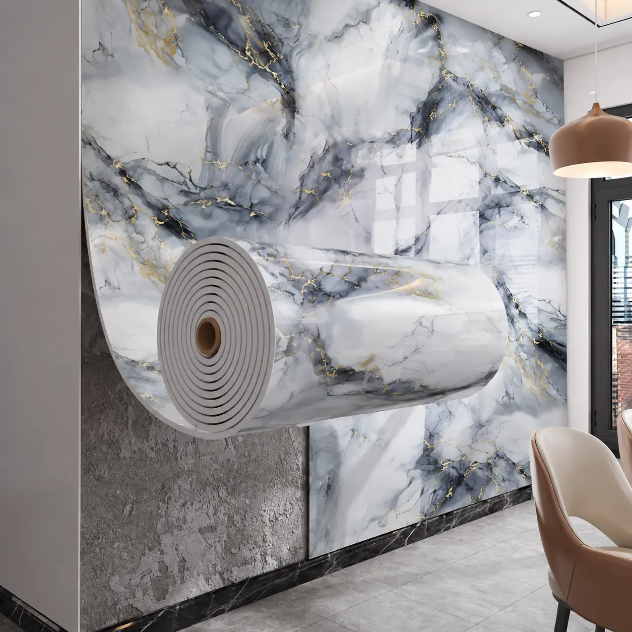 Thickened Self-Adhesive Marble Wallpaper - Waterproof Removable Marble Texture Panel, Luxurious Marble Appearance, Easy DIY Installation, Suitable for Kitchen, Bathroom, Living Room Walls and Floors. Winter Decal