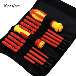 10-Piece Chrome Vanadium Steel Insulated Screwdriver Set, Anti-Slip Handle, Rust-Resistant, Flat Head/crosshead, Home Repair, Electrical Work, Magnetic Screwdriver Tools