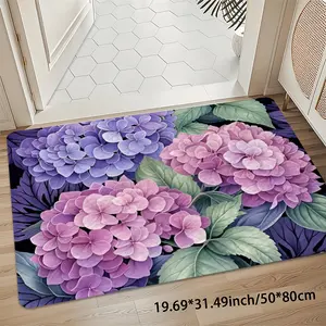 Hydrangea Floral Pattern Rug, Flower Pattern Rugs, Garden Door Mat & Entryway Rug for Home Decor, 8mm Thick 850gsm Soft Velvet Mat, Non-Slip Washable Runner for Kitchen, Bathroom, Bedroom, Living Room, Garden, Camping, Welcome Area Rugs