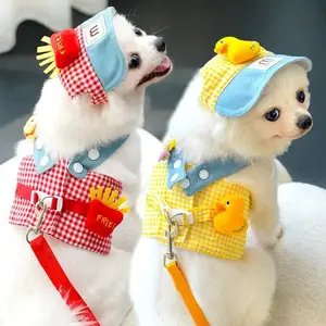 Pet Harness Traction Rope Pet Wire Rope Pulling Cute Hat Three Piece Puppy Clothes Outgoing Pulling  Harness Leash dog accessories cool cat stuff
