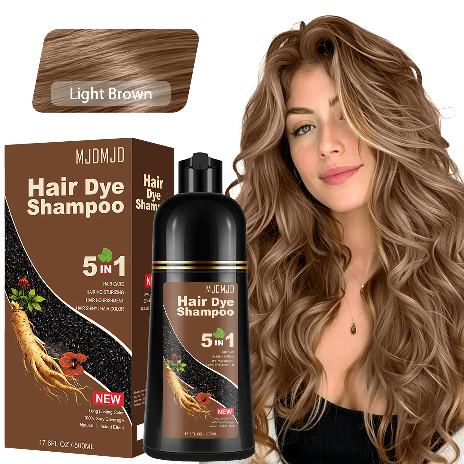Light Brown Hair Dye Shampoo, Color Shampoo for Gray Hair for Women & Men, Semi Permanent Shampoo Hair Dye for Gray Hair, Instant Root Touch Up, Long-Lasting Gray Coverage, Champu para Canas, 500 ml