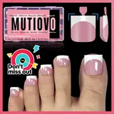 MUTIOVO French Tip Toe Nail Tips Press on Sharp Square Pre-Designed Soft Gel False Toenail Extension BERRY PINK Pre-applied Tip Primer Base Coat Full Cover Acrylic for DIY x 15 Sizes 240 pcs 【Does not include builder gel, top coat, glue, or nail lamp】