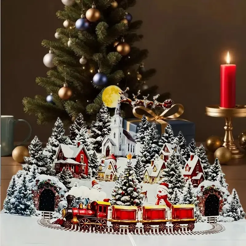 3D Pop-Up Christmas Card – Santa, Reindeer & Snowy Village Scene, Moonlit Sky | TikTok Trending Holiday Greeting Card, Cute Christmas Card for Friends & Family, Festive Illustration Design, Unique Xmas Gift Idea