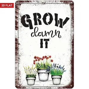 Grow Dammit Garden Signs for Outside - Funny Patio Signs for Outside, Rustic Farmhouse Design Metal Vintage Signs for Garden, Backyard, Patio, Man Cave, Garage Wall Decor Art, Gifts for women, 8 x 12 inch