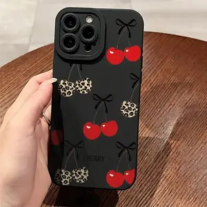 Cherry Pattern Phone Case, Decorative Phone Protector Cover, Phone Accessories Compatible with iPhone 11 12 13 14 15 16 Pro Max, Casing