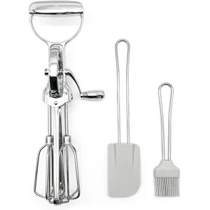 Rotary Egg Beater 12", Stainless Steel Baking Set With Silicone Spatula,Basting Pastry Brush