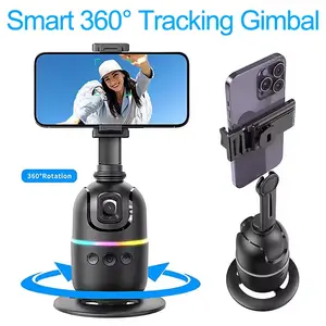Smart 360-Degree Rotating Mobile Phone Holder, Automatic Face Tracking Mobile Phone Holder with Fill Light, Smart Gesture Control Phone Accessories for Vlog, Tiktok, Streaming, Live Broadcast, Selfie