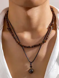 Boho Style Wooden Beaded Necklace & Pendant Necklace, Vintage Jewelry for Party, Daily Decor, Trendy All-match & Exquisite Jewelry for Birthday Gift, Daily Wear Necklace, Necklace Set