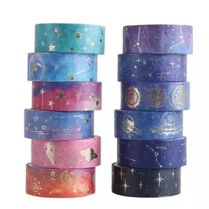 12 Rolls Galaxy Washi Tape Gold Foil Constellation Washi Masking Tape Moon Stars Celestial DIY Decorative Paper Tape