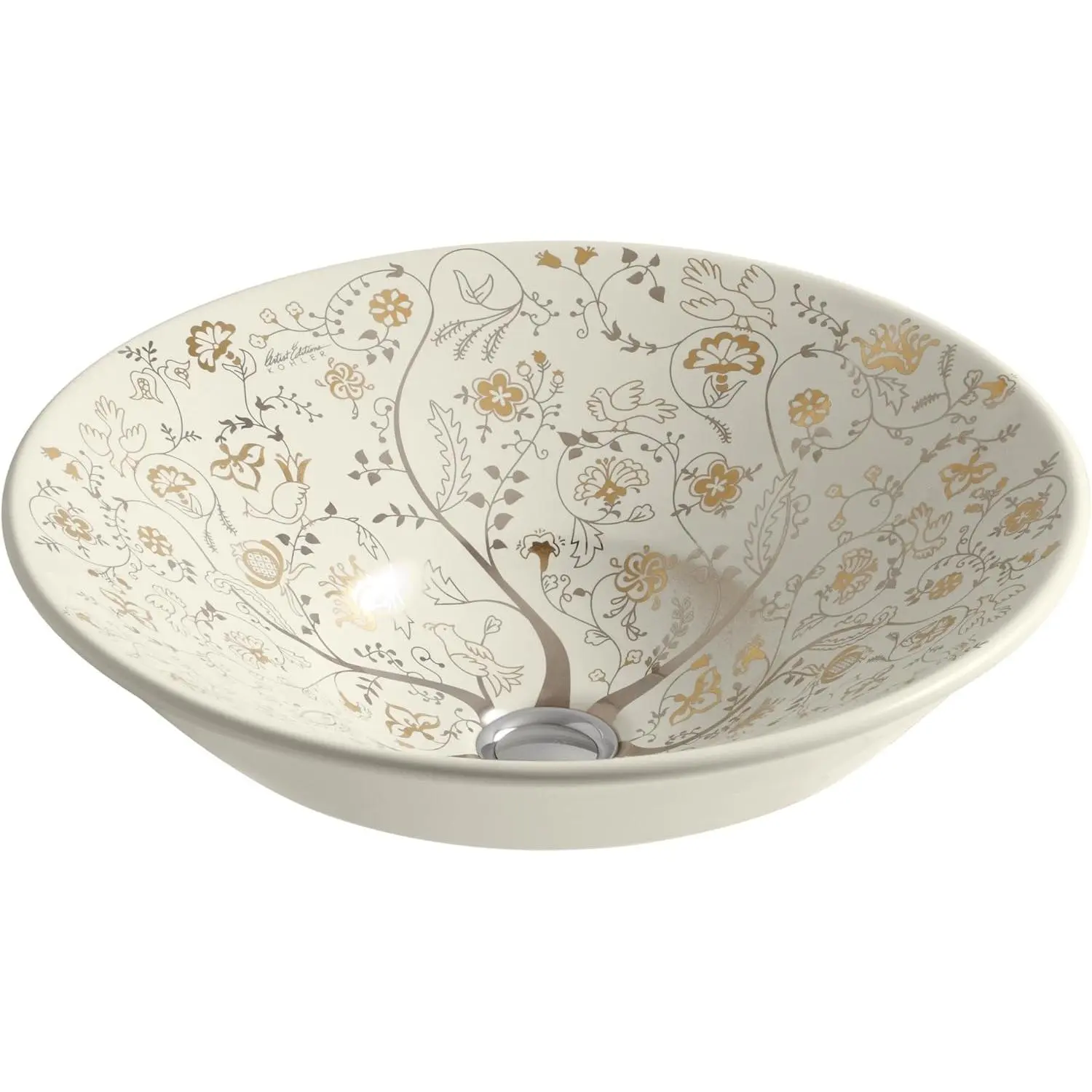 KOHLER K-14218-T9-47 Mille Fleurs Caxton, ARTIST EDITIONS Round Vessel Bathroom Sink, Mille Fleurs