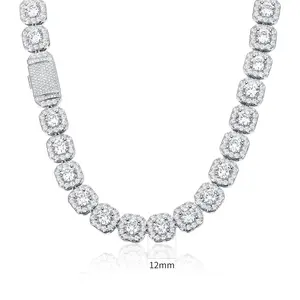 [Iced Out Hiphop Necklace] 12MM CZ Cuban Link Chain Necklace Round Cubic Zirconia Halo Classic Hiphop Style Trendy For Men For Women  16-24 Inches N-0007-W