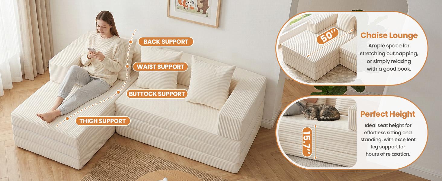 Winzoo DIY Folding Boneless Couch,Oversized Convertible Modular Sectional Sofa Bed,Modern  Cloud Couch,Sleeper Sofa,Futon for Small Spaces Apartment