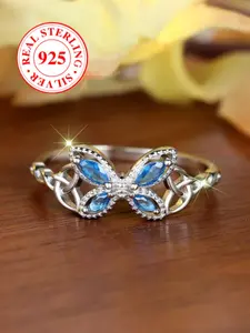 S925 Sterling Silver Fashion Butterfly Design Ring, Artificial Zircon Decor Ring, Elegant Everyday Ring, Exquisite Trendy Ring, Fashion Jewelry Accessories for Women & Girls