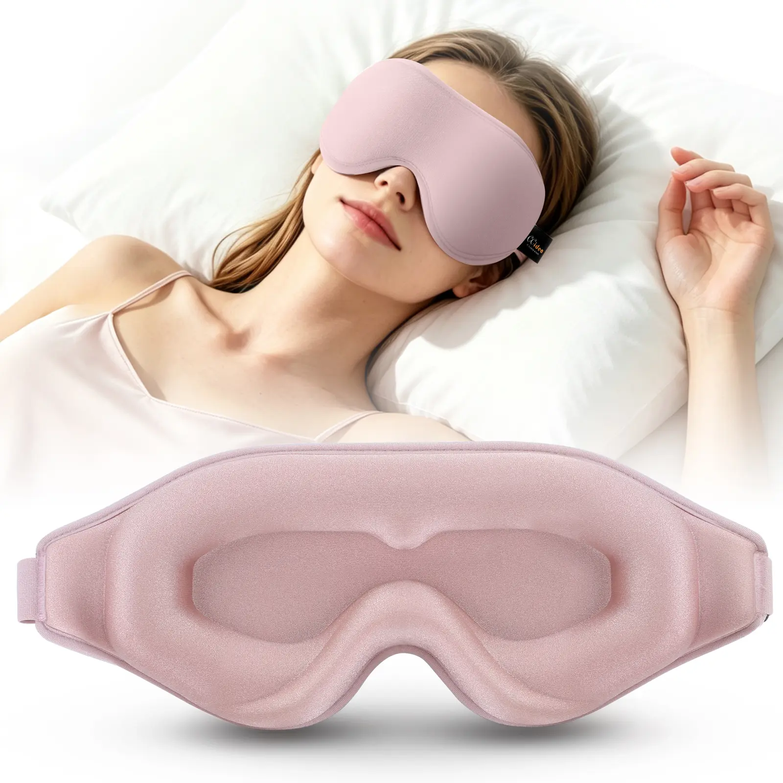 CCidea Luxury 3D Blackout Sleep Mask - 100% Light Blocking Eye Mask with 18mm Deep Eye Cups, Soft Memory Foam Comfort, No-Pressure Adjustable Strap for Travel & Better Sleep