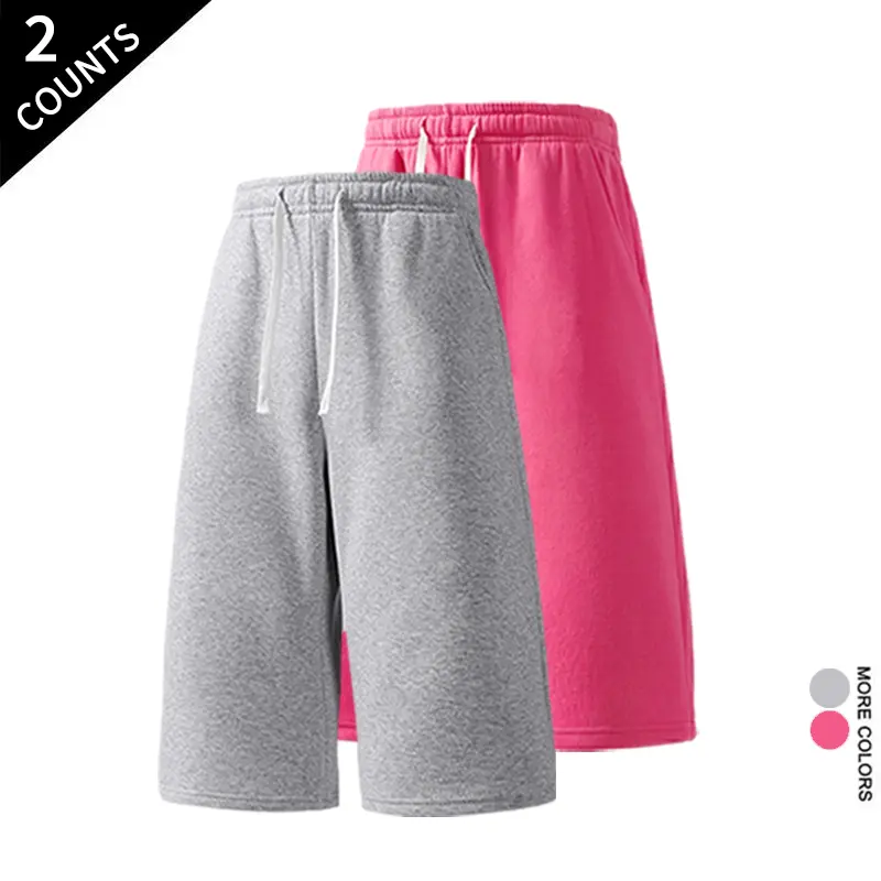 2 Pack Men's Knee Length Sweat Shorts Soft Casual Drawstring Shorts