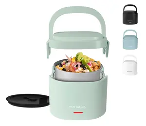 Nostalgia 20 oz Portable Heated Lunch Box - Leak-Proof Stainless Steel Container for Soups Pasta & More - Easy Heating & Dishwasher Safe - Perfect Gift for Meal Prep