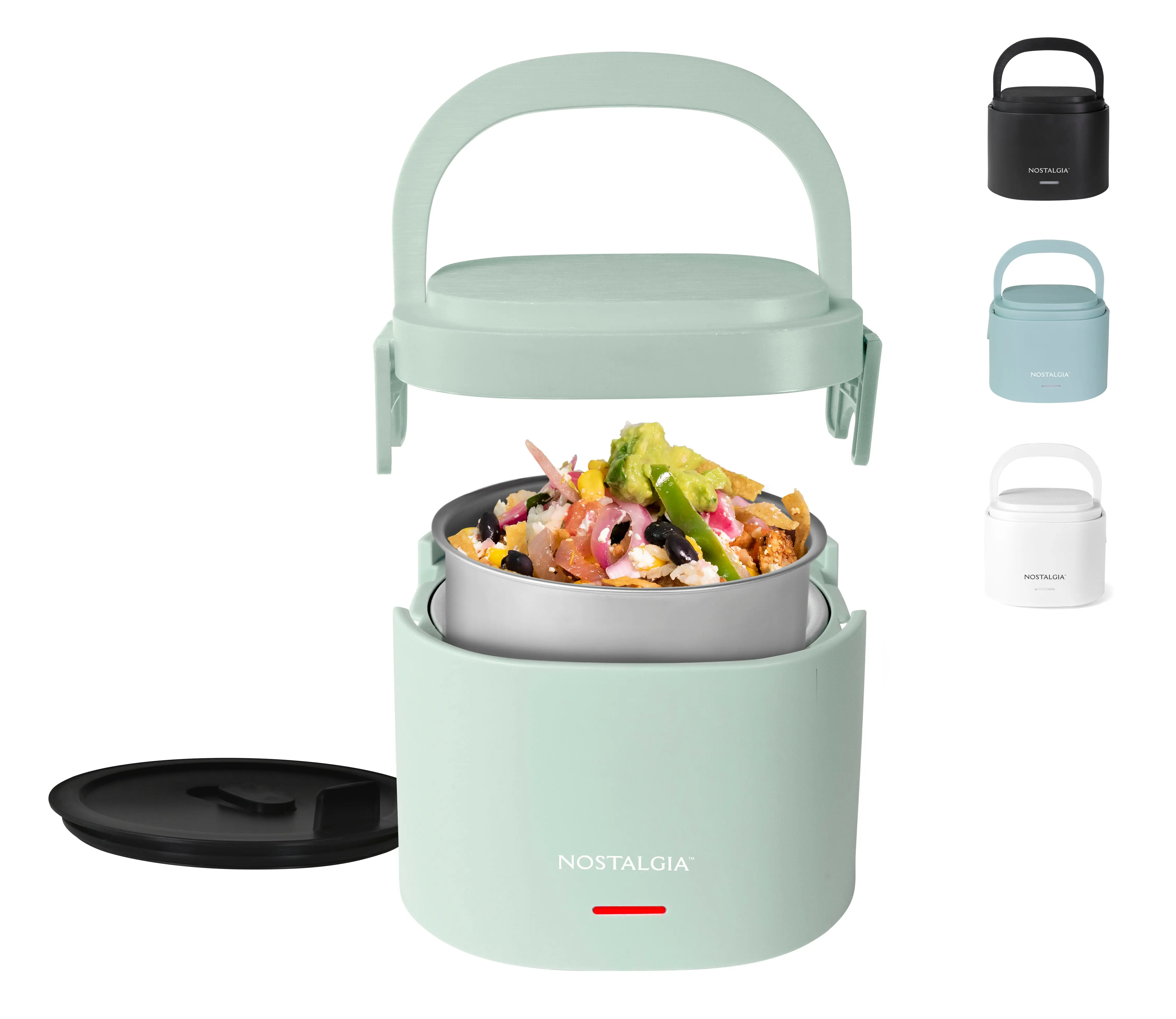 Nostalgia 20oz Leakproof Lunch Box Warmer - Portable Stainless Steel Bento Container with Detachable Lids, Easy Heating, Dishwasher Safe, Power Cord - Ideal for Work, Bento Ideas, Soups, Pasta - Meal Prep Gift