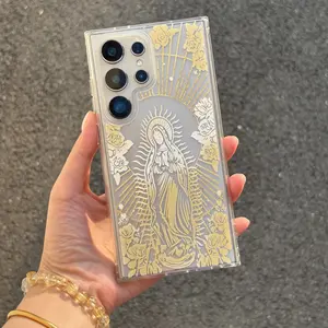 Our Lady & Cross Print Clear Case for Samsung Glaxy S22-S24 plus\ultra\+ -Shock-Proof TPU Full Wrap Coverage