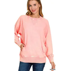 Zenana ACID-Washed Pullover with Pockets, Assorted Colors
