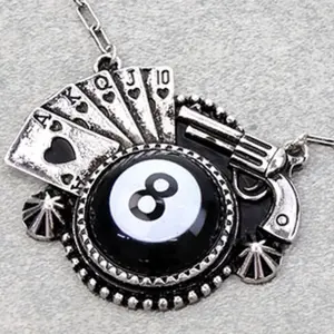Western 8 Ball Heart Royal Flush Necklace