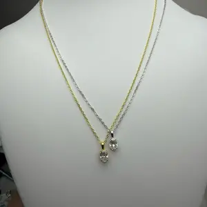 Sterling Silver 16-18” Adjustable Anchor Link Chain with 1Ct Oval  Moissanite Pendant