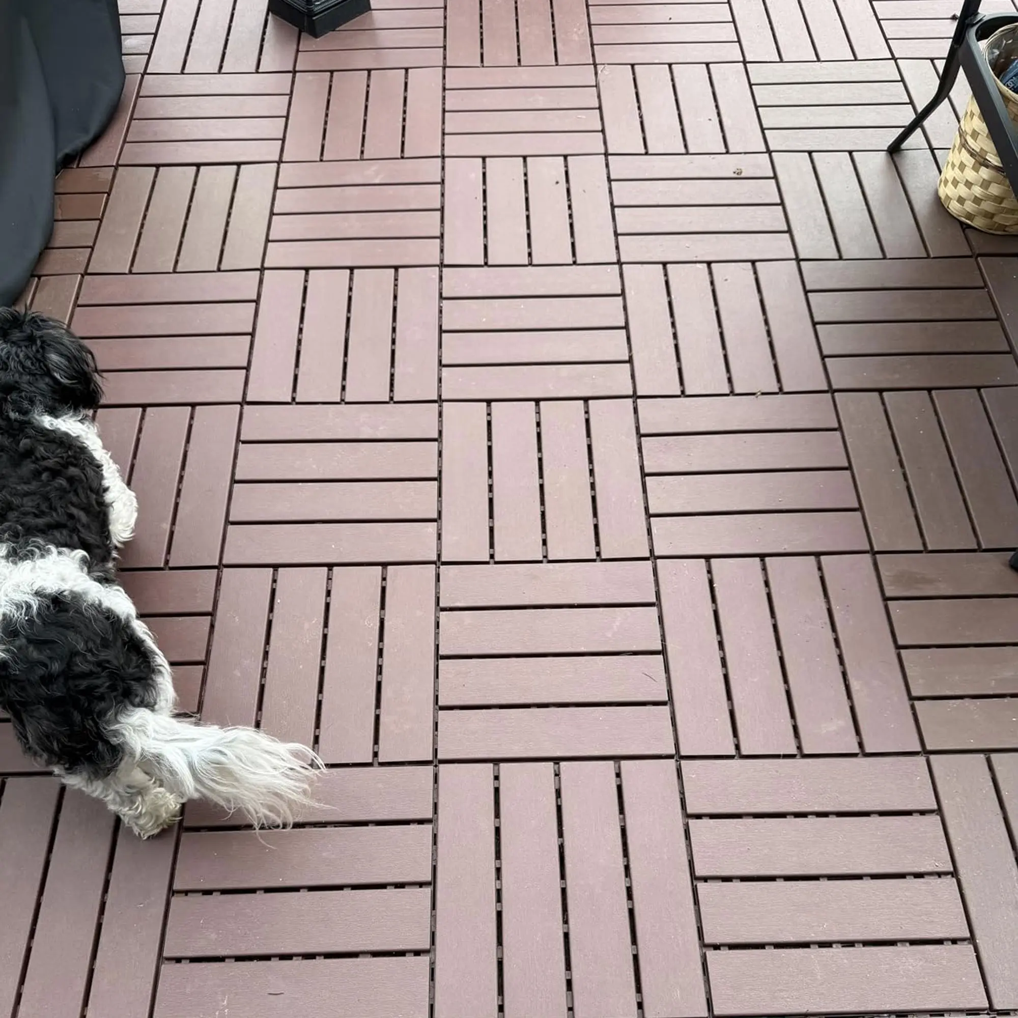 Interlocking Decking Tiles - 44 PCS 12"x12"x0.8" Pebble-Look HDPE Plastic Click-Parquet Panels, Waterproof Fast-Dry Outdoor Flooring for Patio, Balcony