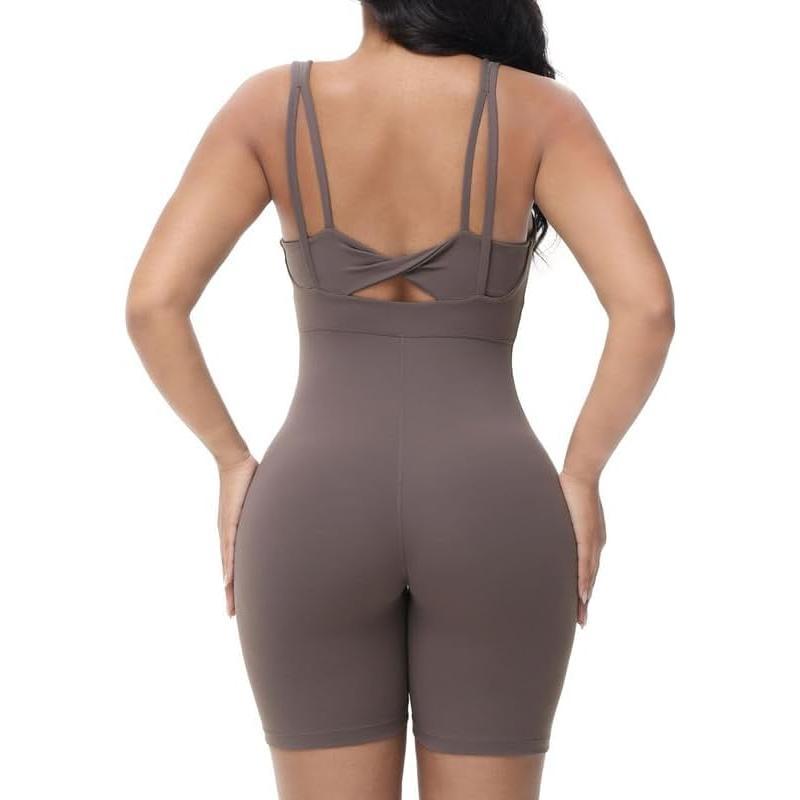 Women's One Piece Jumpsuit Sleeveless Short Bodycon Rompers Back Knotted Yoga Workout Bodysuit tracksuit set high waist legging