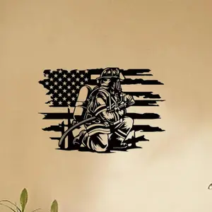 Firefighter Pattern Metal Wall Art Aesthetic Design, Firefighter Decor Outdoor Flag Sign, Garden & Patio Decoration, Home Decor, Garden Sculptures & Statues