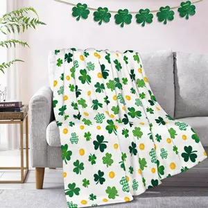 St Patricks Day Blanket Shamrock Flannel Throw Blanket 60"x50" Clover Lucky Gift for Adult and Kids Decorative Blankets Funny Super Soft Cozy Blanket