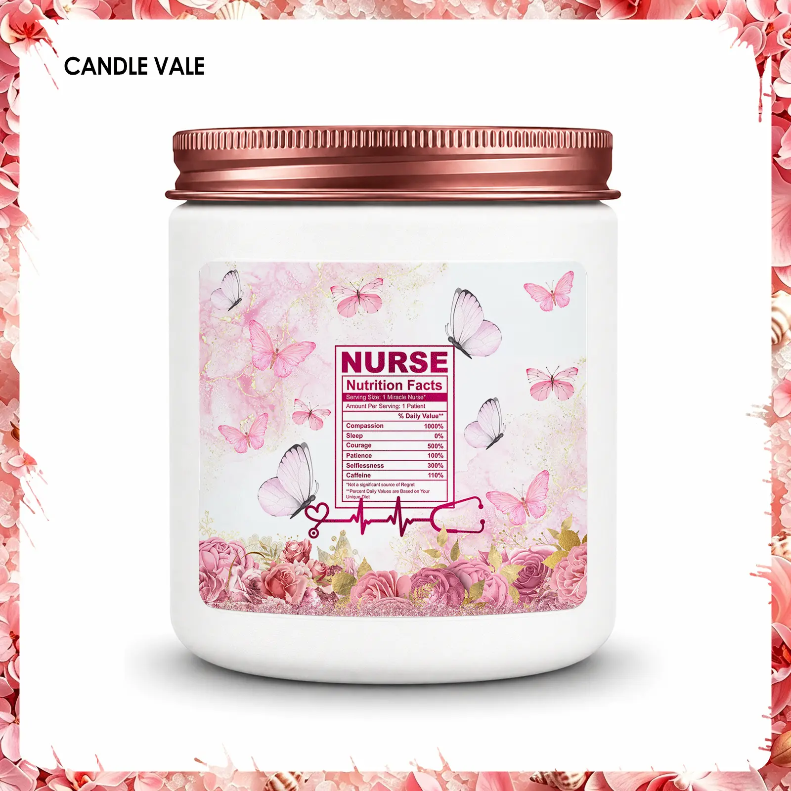 6Pc Handmade Soy Candle Set, Nurse Nutrition Facts Pink Butterfly Floral Design, Gift for Nurses Women, Nurse Graduation Birthday Christmas Appreciation Gift, Bedroom Office Home Decor