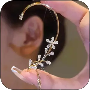 Glitter Rhinestone Butterfly Flower Ear Cuff Sparkly Non-Pierced Crystal Tassel Fake Earrings Climber Lady Ear Wrap Bridal Party Ear Jewelry for Women and Girls
