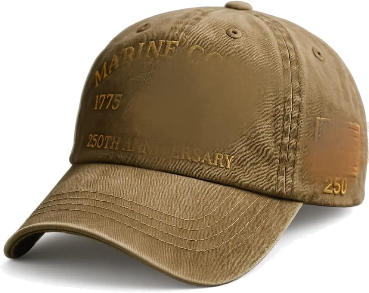 Free Gift-US Marines Corps 250th Anniversary Embroidered Baseball Cap, Vintage Washed Patriotic Dad Hat