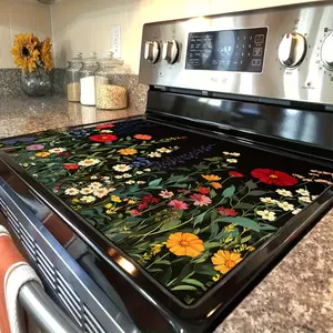 Flower Pattern Rubber Stove Protector, Heat Resistant, Water Absorbent, Easy Clean, Oven Pad, Refrigerator Pad, Kitchen Counter Cover