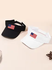 Unisex American Flag Printing Sports Visor Hat, Patriotic Hat, Adjustable Empty Sun Top Hat, Visor for Tennis Baseball Golf Athletic Cycling Running, Sports Outdoor Hats