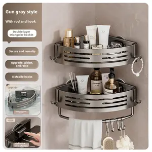 Gun Gray Corner Shower Caddy – No Drill Aluminum Bathroom Shelf with Strong Suction Cups, Heavy Duty Shower Organizer for Shampoo, Soap & Towels, 40LB Load Capacity