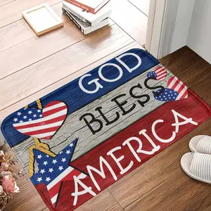 God Bless America Patriotic Area Rug  American Flag Heart and Star Print Design  Durable Soft Washable AntiSlip Mat  Perfect for Living Room  Porch  Office  Independence Day  Gift Decor Use summerwins